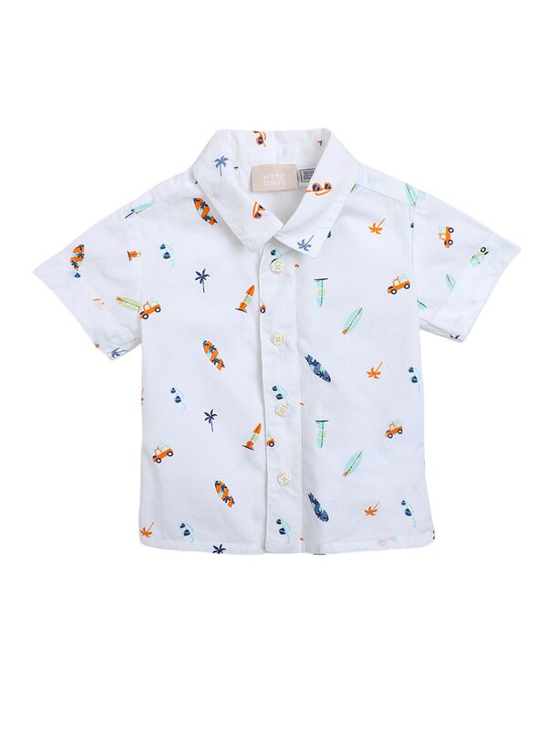 Boys White Printed Short Sleeve Woven Shirt image number 0